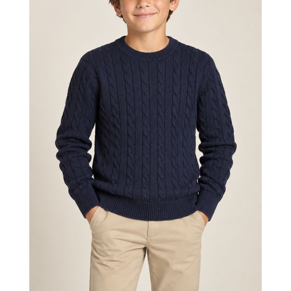Crewcuts J.Crew Kids Large 10-11 Navy Cable Knit Crewneck Sweater 100% Cotton